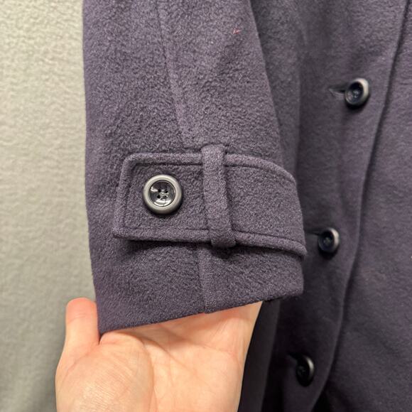 Vintage Alexon Overcoat Womens 12 Cashmere Wool Navy Blue Long Button Up Classic - Picture 8 of 9